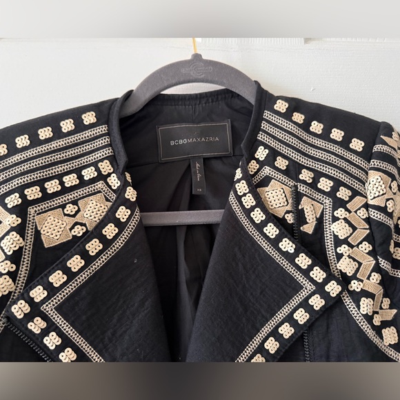 BCBGMaxAzria Black Jacket with Ivory Embellished Shoulders NWOT - Picture 2 of 8